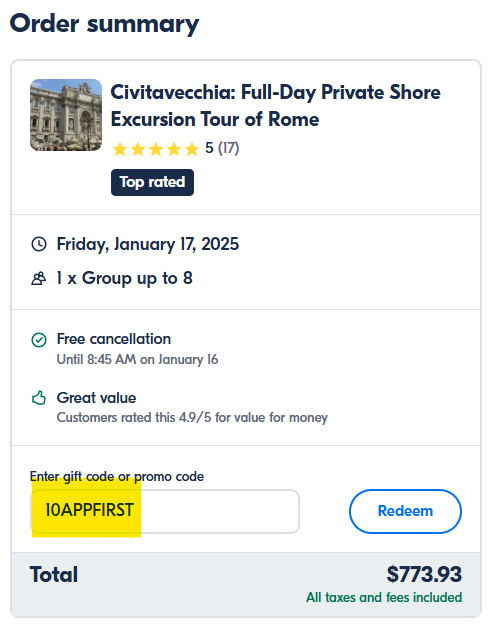 Enter The getyourguide coupon At The GetYourGuide Checkout